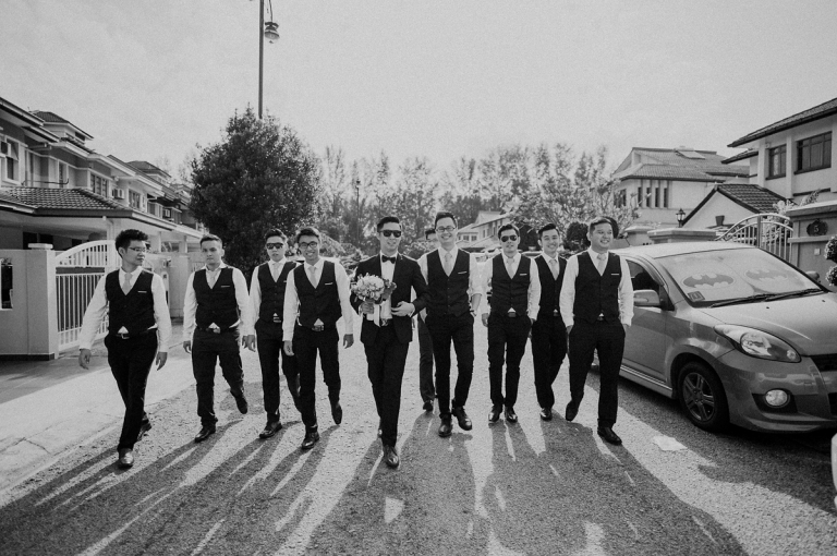 Groomsmen and groom