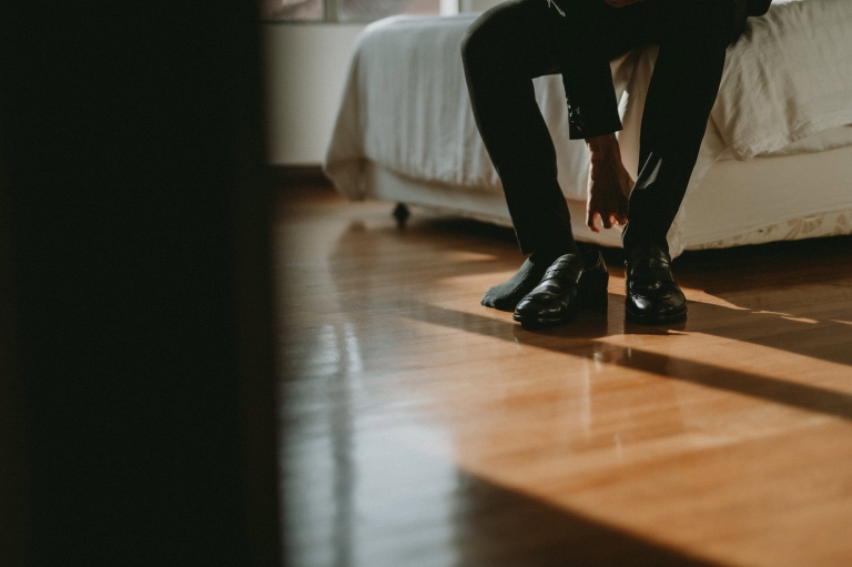 Groom getting ready