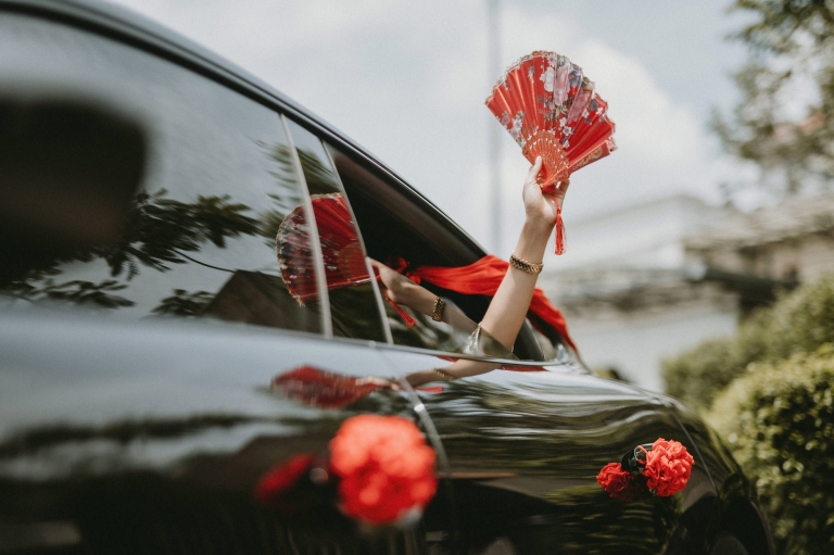 Chinese wedding red fan