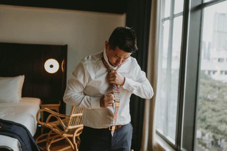 Groom getting ready